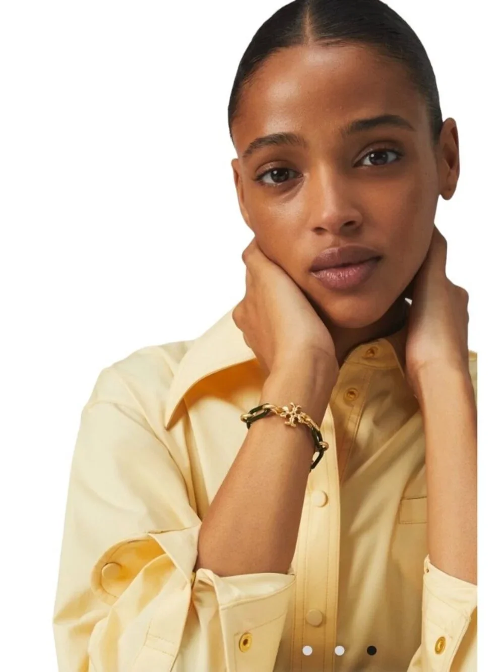 Tory Burch Women's Gold & Green Link Roxanne Bracelet With Logo